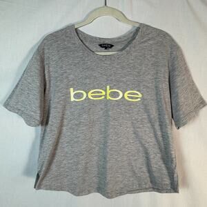 Bebe sport crop top tee T-shirt graphic size Large L Gray and Yellow color